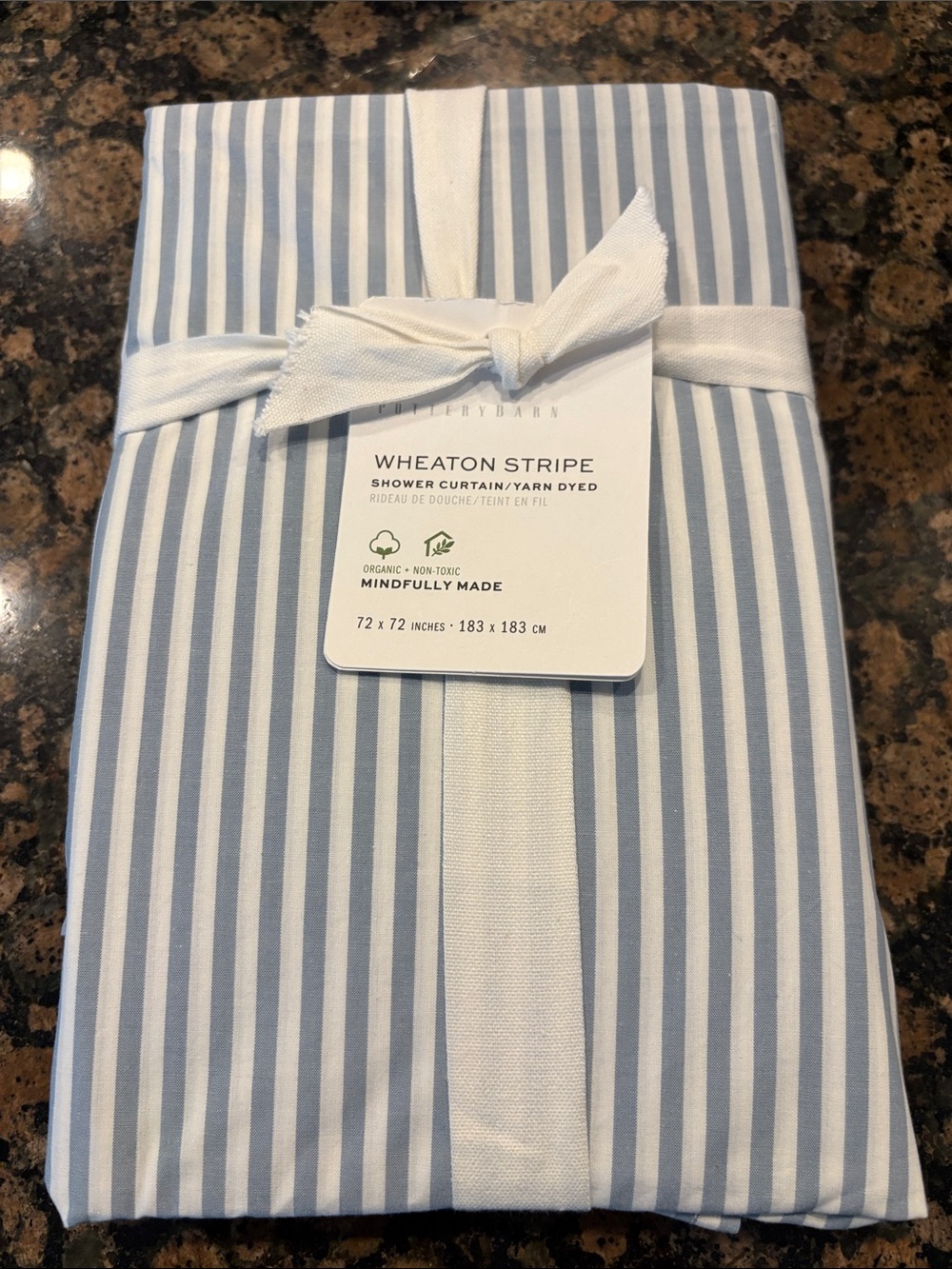NWT Pottery Barn Wheaton Stripe Shower Curtain - Light Blue and White